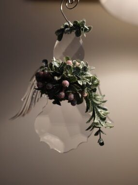 Holiday Resin Angel Ornament with Green Foliage and Pink Berries